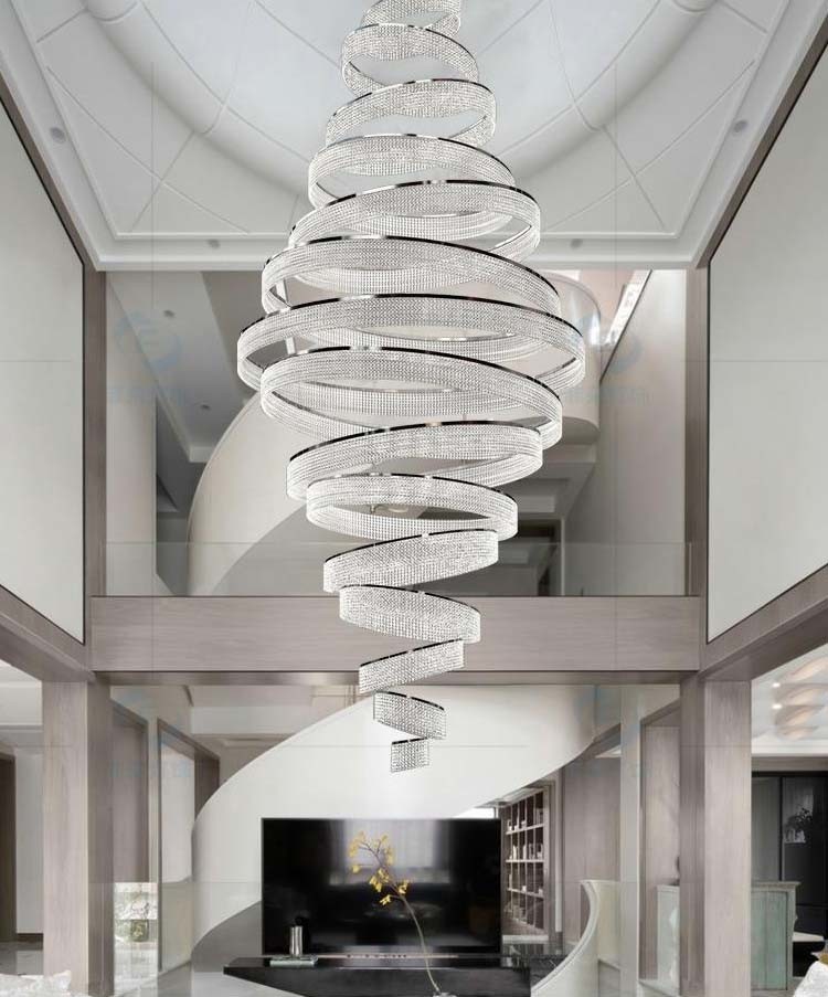 Ring Luxury Staircase Crystal LED Chandelier For Living Room Lobby Large Cristal interior lighting（WH-NC-114)