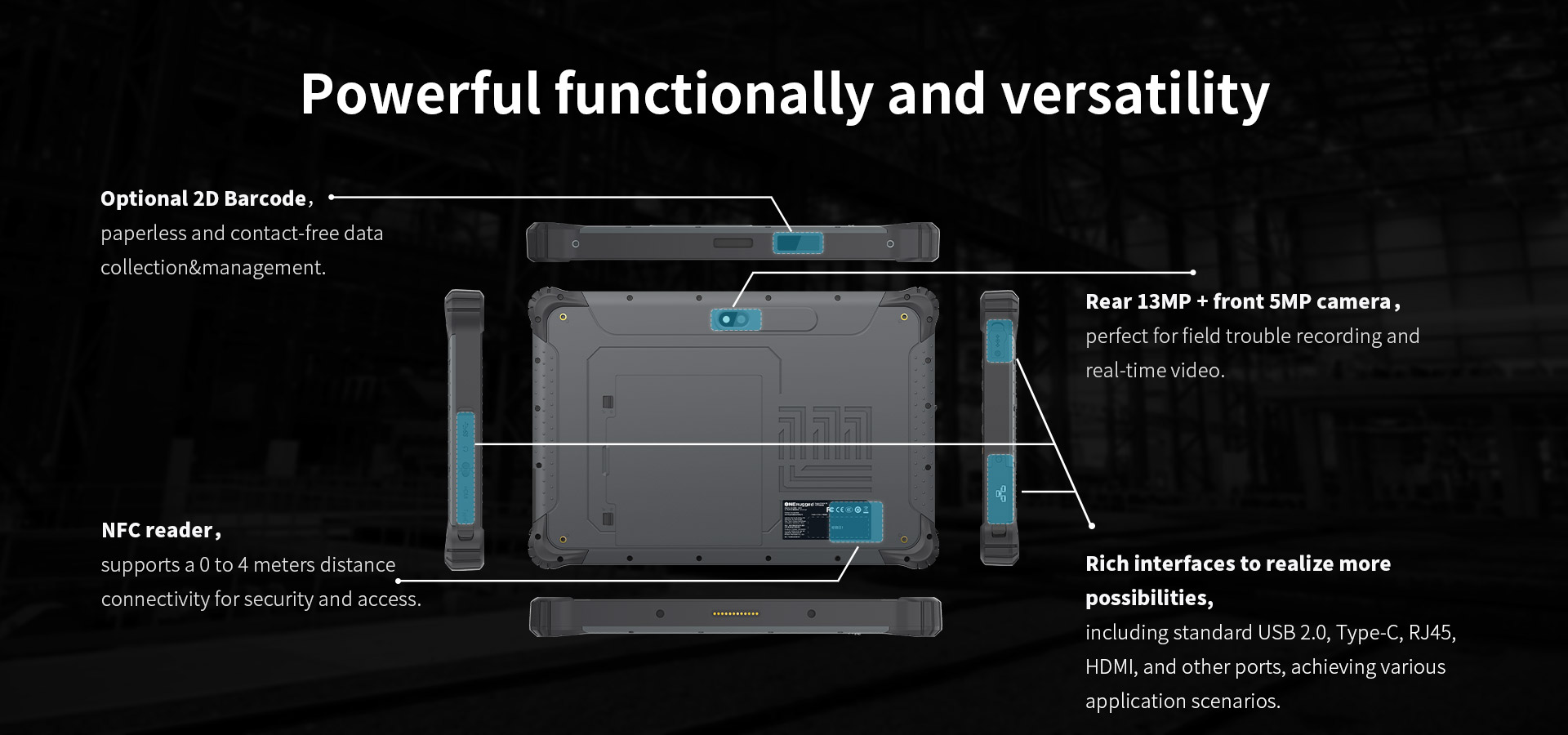 ONERugged M10T Industrial Waterproof 10 inch Tablet PC with 1000 nits Android 12 and NFC