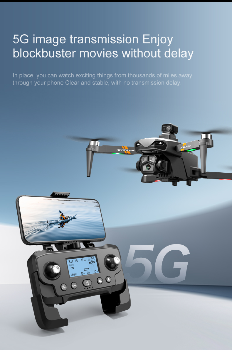 Rg601 Drone with Wifi Fpv 4k 1080p Dual Cameras 360 Laser Obstacle Avoidance and Brushless Motor Control Type Remote Control