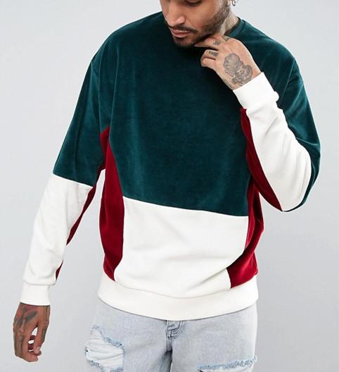 Fashion Blank Mens Velour Sweatshirt , Mens Drop Shoulder Sweatshirt With