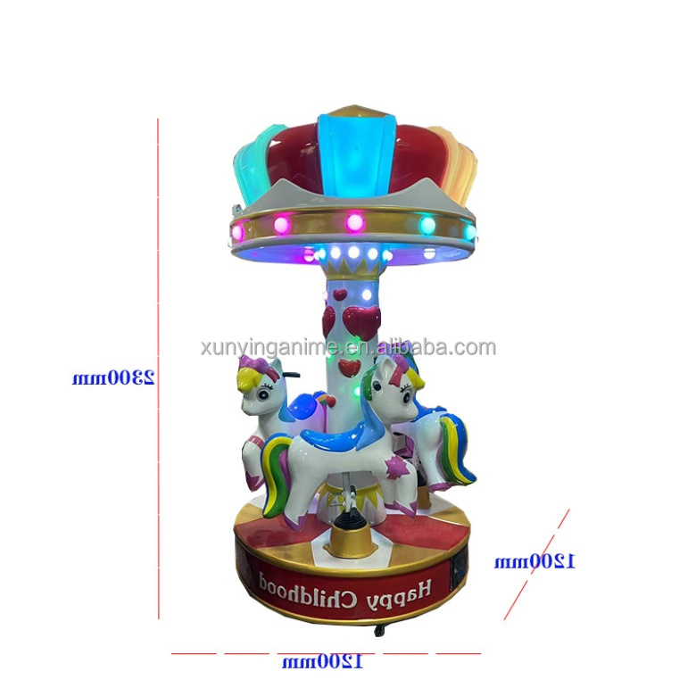 Amusement Park Mini Carousel Kiddie Ride Horse Machine For Children 110KG Load