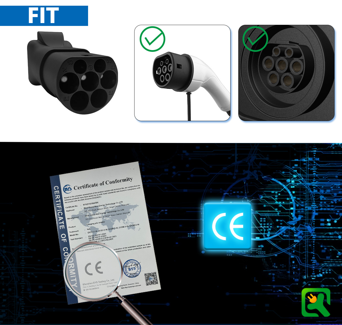 CE Certified Type 2 EV Charging Station Adapter Male Plug to Schuko Socket 220V AC for Power Supply