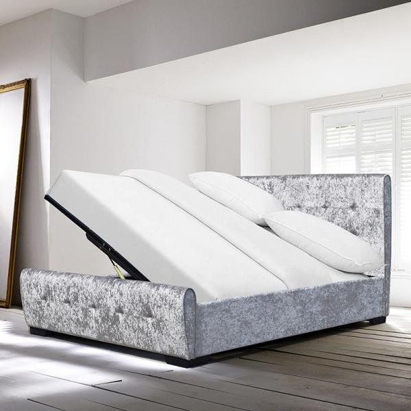 Buy cheap OEM ODM Open Storage Bed Tufted Crystal Buttons Silver Crush Velvet Side from wholesalers