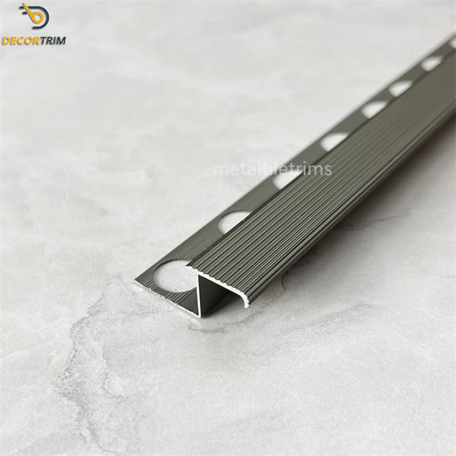 Aluminum Alloy 6063 Stair Nose Tile Edging Trim Anodized Matt Bronze Non Slip