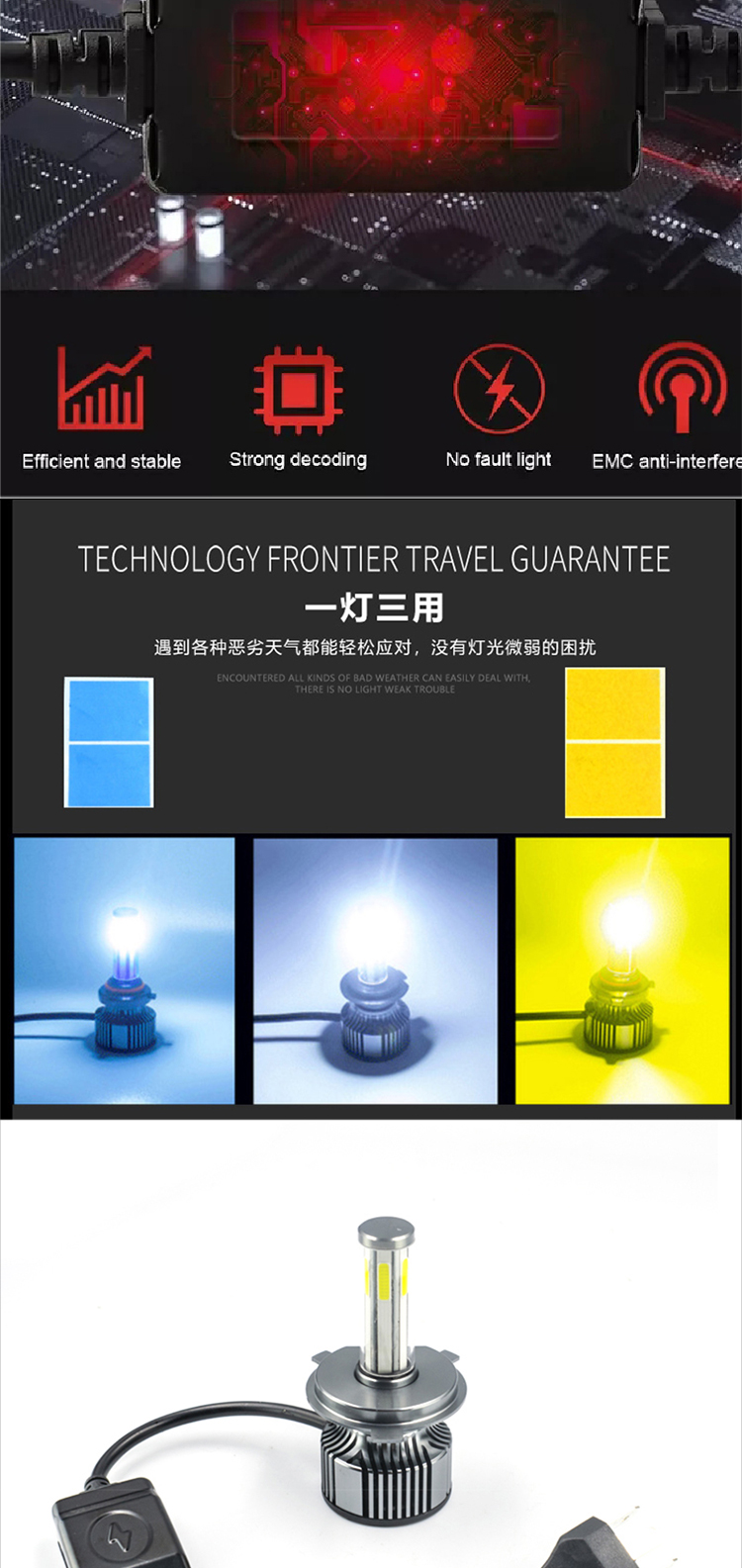 COB 6 Sides 360 Degree LED N6 Car Headlights Bulbs H1 H3 H4 H7 9005 9006