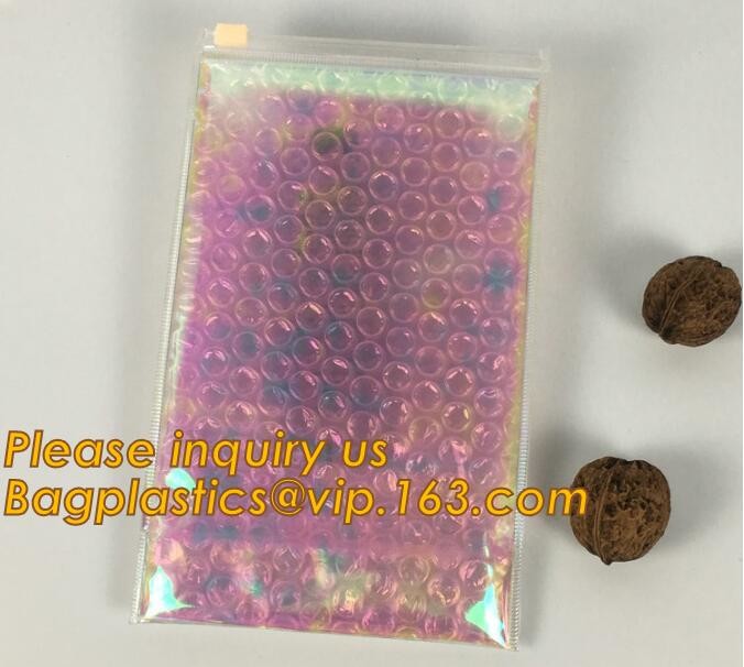 Holographic Zipper Slider Zip Lock Bubble Bag,Cosmetic Zipper Bag/Rose Gold Slider Bubble Bag with Logo,Slider Bubble Zi
