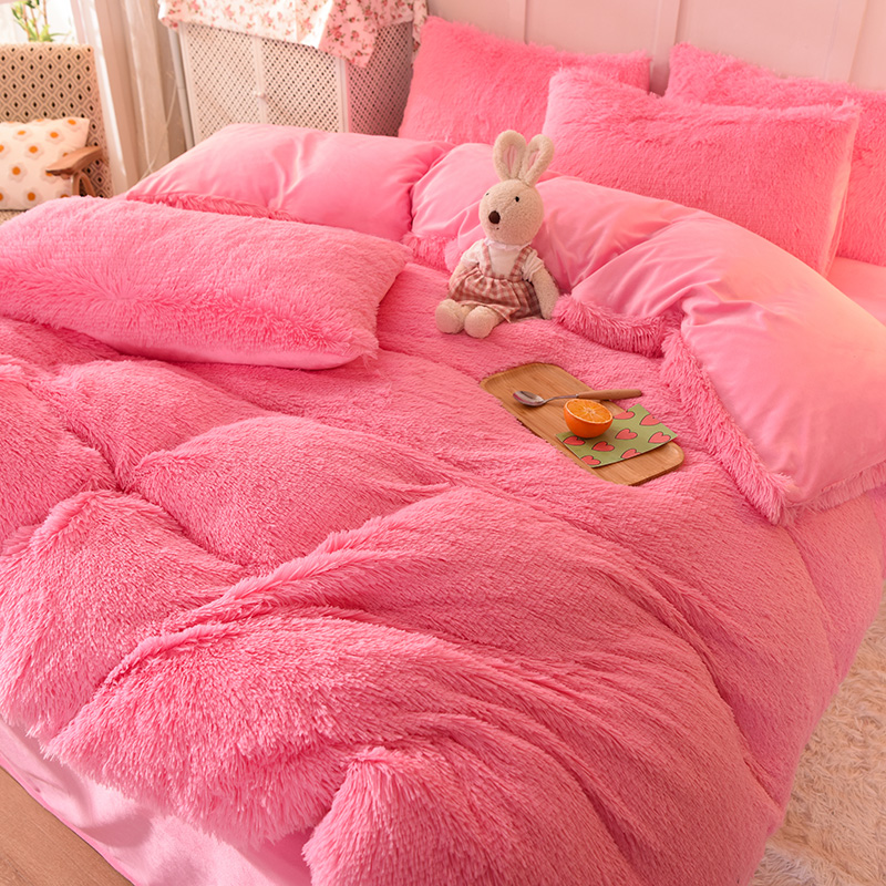 All-groups Rainbow Color Fur Velvet Fluffy Plush Soft Bedding Sheet Set for Kids Girl