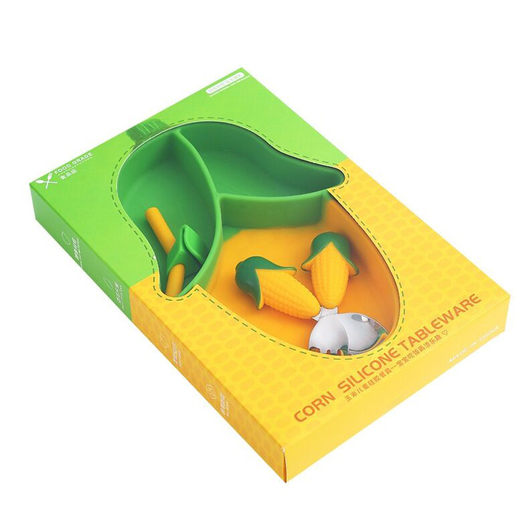 Divided Corn Plate Set Silicone Baby Feeding Set Non Slip Suction Base