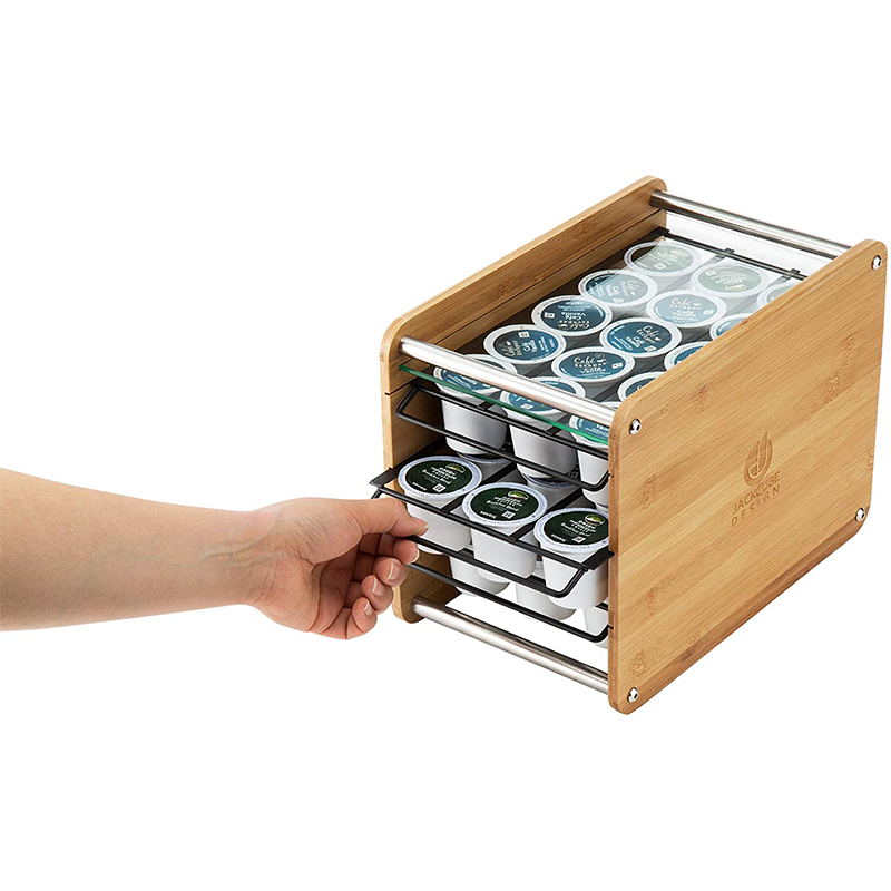 35 Pod Storage Bamboo Coffee K-cups Pods Organizer Display Rack with Three-layer Design