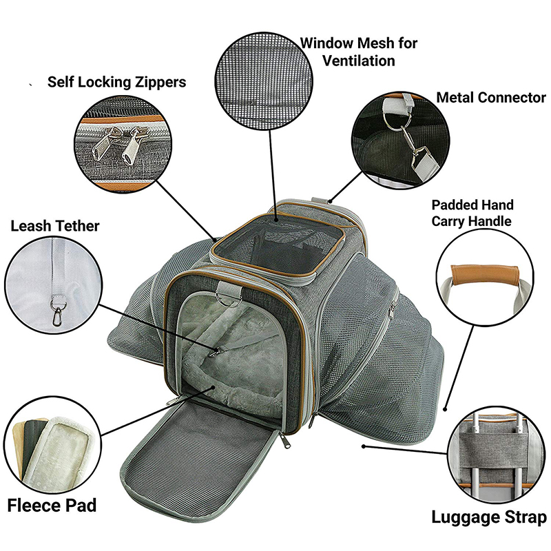 Self Lock Zipper Closure Dog Carrier Bag Airline Approved With Luggage Strap