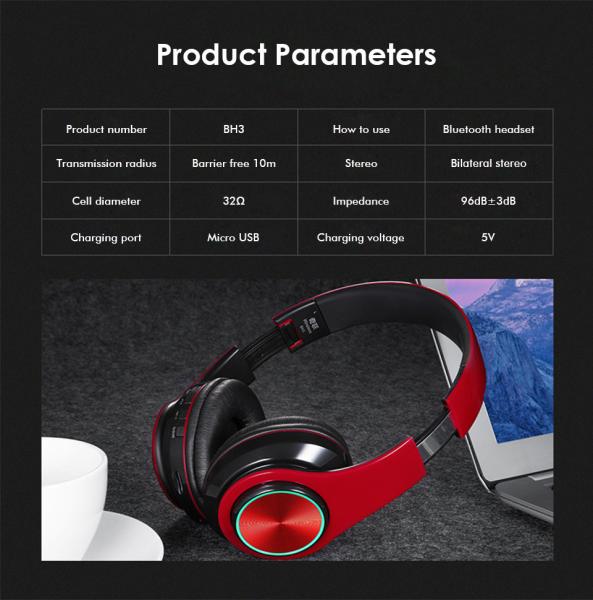 BH3 Glowing Headphones Bluetooth 4.1 Wireless Stereo Portable Foldable Headphone
