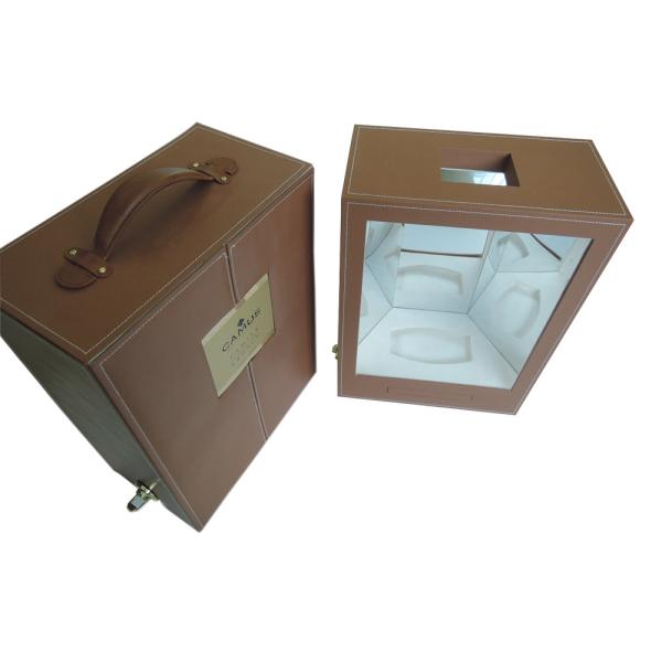 Buy cheap Luxury Cardboard Wine Packaging Box With Handle Leather Wine Glass Display Box from wholesalers