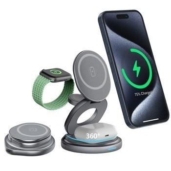 Buy cheap Zinc Alloy 3 in 1 Wireless Charging Station Fast Charging 360 Rotating Folding from wholesalers