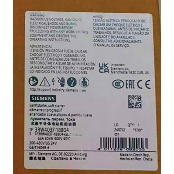 Buy cheap SIEMENS 3RW4037-1BB04 SIRIUS SOFT STARTER S2 63 A, 30 KW/400 V, 40 °C 200-480 V AC, 24 V AC/DC SCREW TERMINALS from wholesalers