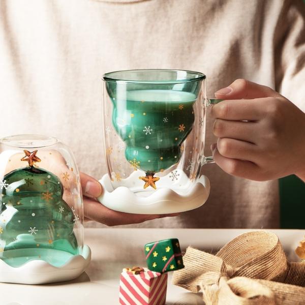 Buy cheap Christmas Tree Double Wall Glass Mug Cute Creative For Festival Gift OEM ODM from wholesalers