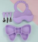 Bow Knot Baby Feeding Suction Plate Cute Bib And Cartoon Spoon Fork Dish Sets