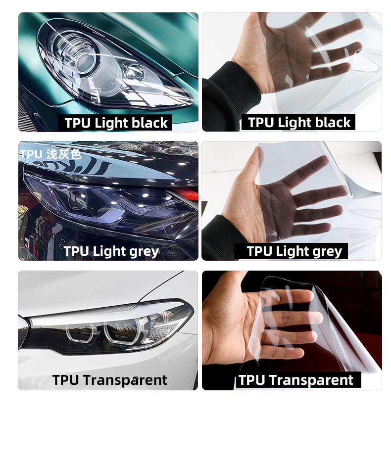 Tpu Vehicle Car Headlight Film Ppf Dark Light Grey Black 0.3m*15m Anti Scracth