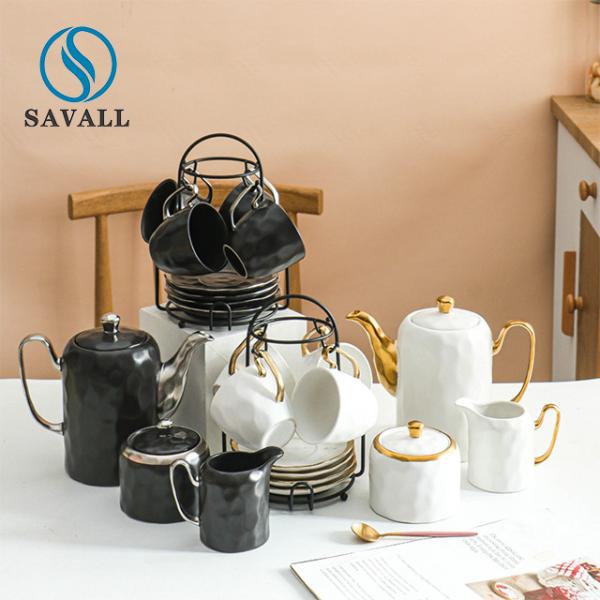 Buy cheap Irregular Gold Rim Porcelain Cups And Saucers Savall Breakfast Cup Saucer from wholesalers