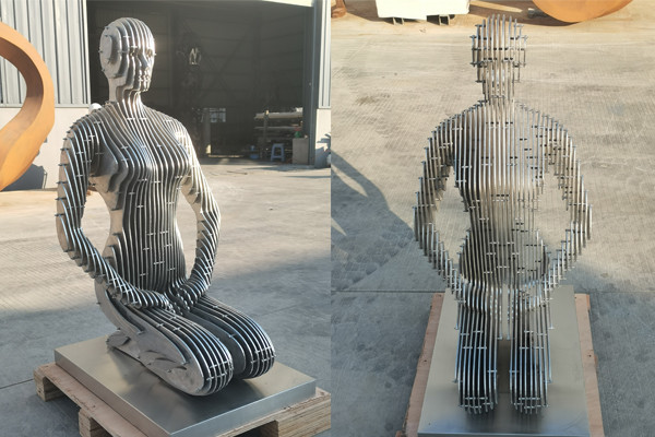 Modern Brushed Stainless Steel 316 Kneeling Man Statue