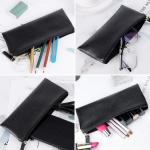 MROCO Pencil Case Pencil Pouch Black Pencil Bag PU Leather Pen Case Small Zipper