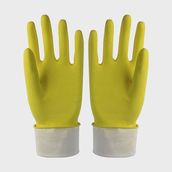 Buy cheap Yellow Color Cotton Flocklined Rubber Gloves For Household Kitchen Use from wholesalers