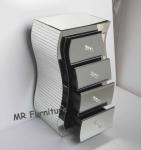 S Shape Silver Mirrored Chest , 4 Drawers Mirrored Bedroom Dresser Wooden Base