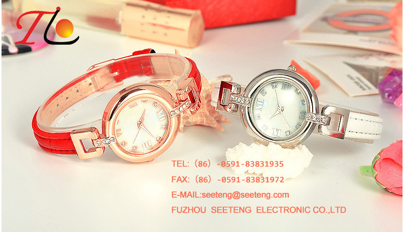 pu leather band cute double color dial fashion ladies watch with calendar