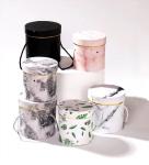 Buy cheap Green Leaf Veins Marbling Round Flower Gift Box Cylinder Rose Box With Handle from wholesalers