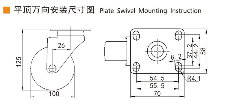 Commercial / Industrial Light Duty Casters 4 Inch Swivel Wheels