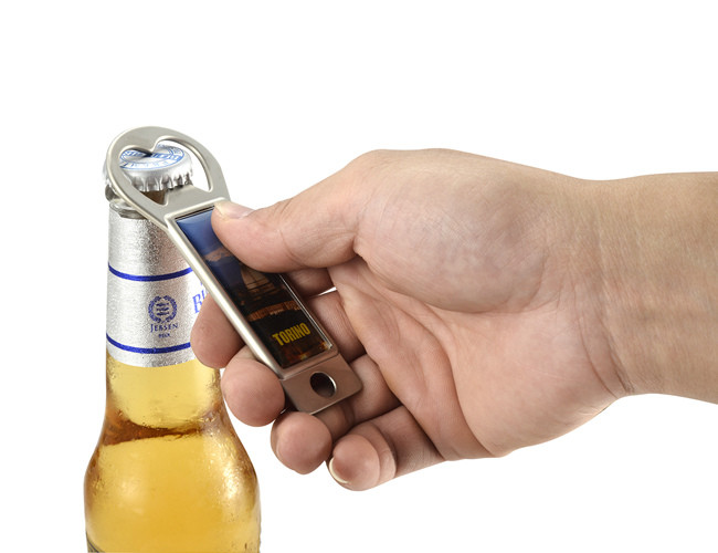 Personalized Rectangle Keychain Metal Bottle Opener Wooden Epoxy Doming Logo