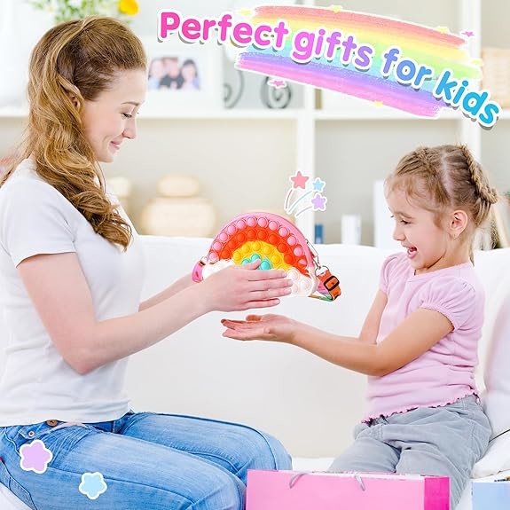 Rainbow Pop Shoulder Purse Fidget Toys Bag Sensory Silicone Rainbow Clouds Backpack For Girls Pencil Pen Case Kids Gifts