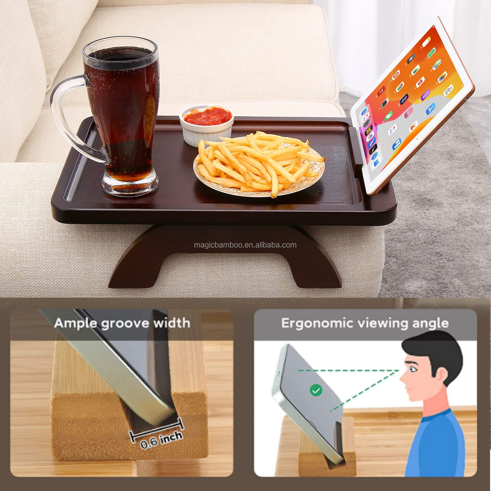 Rotating Holder Foldable Couch Tray for Wide Arm Sofas Rectangle 38.87 X 24.9 X 4.32CM