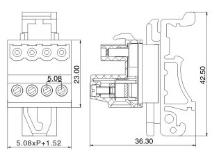 Din Rail Plug-in Terminal Block Header Pin 02 poles pitch:5.08mm / 0.2 in