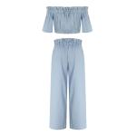 Factory customized New Navel Crop Flounces Short Sleeve Trousers Jean Suit For