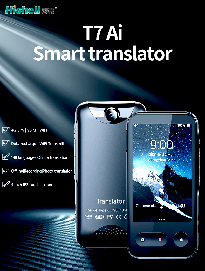 4000mAh Instant Portable Smart Voice Translator Black Color Multitouch