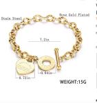 20cm Texture Stainless Steel Bangle Heart Buckle Thick Gold Chain Bracelet