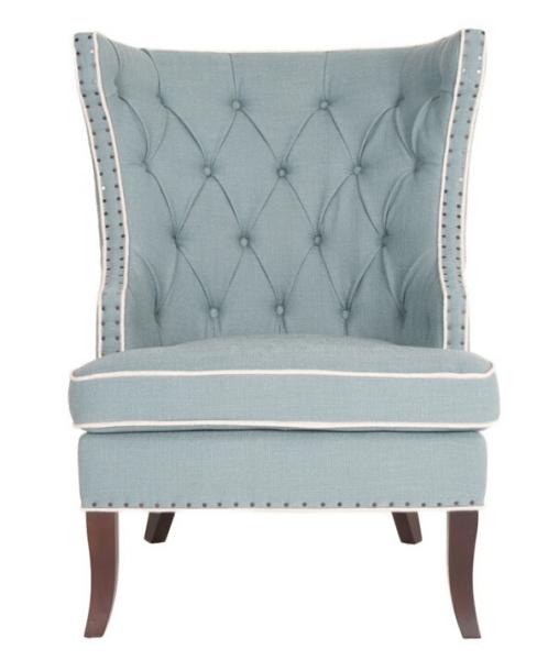 Occasional bedroom loung leisure chair tufted back oak wood chair linen fabric