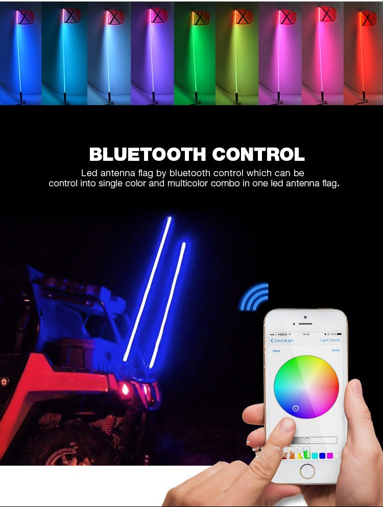 1.8M SUV LED Whip Lights 6 Inch LED Flag Pole Light Remote Controller For Auto Decoration