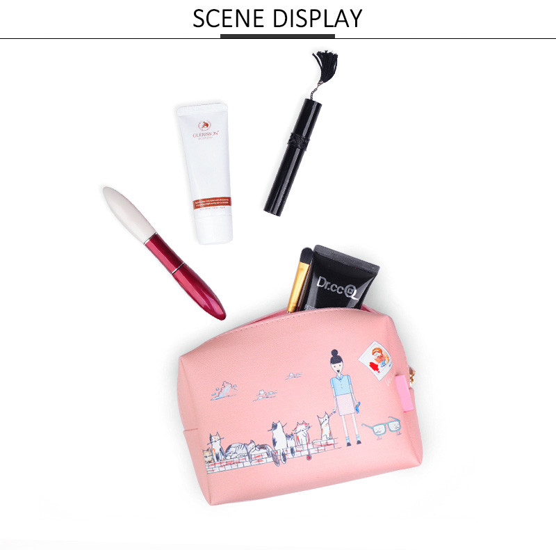 Custom Printed Leather Red Cartoon Travel PU Makeup Bag