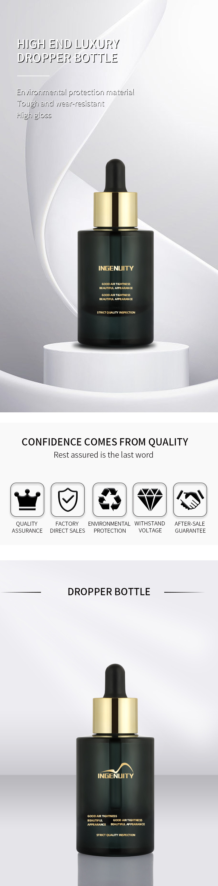 Eco friendly empty plastics luxury black 30ml hair oil serum perfume dropper bottle