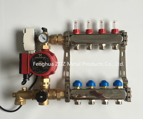 4 Loop Heating Manifold with Mixing Valve and Pump ,Hight quality underfloor water heating system stainless steel manif