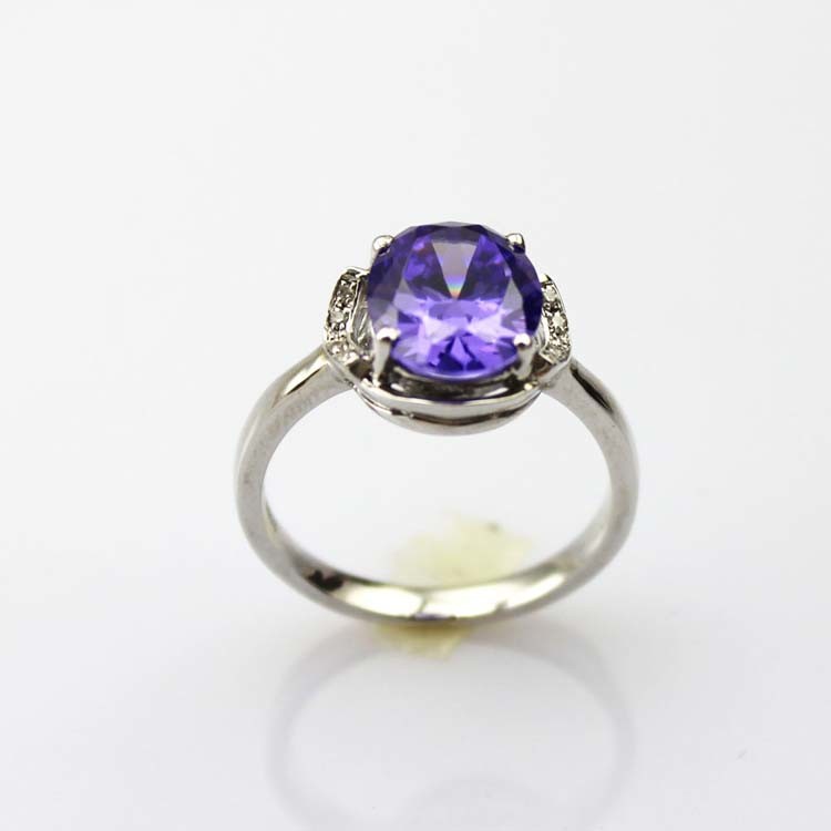 Women Jewelry 8mmx10mm Oval Purple Cubic Zircon Sterling Silver Ring (R275)