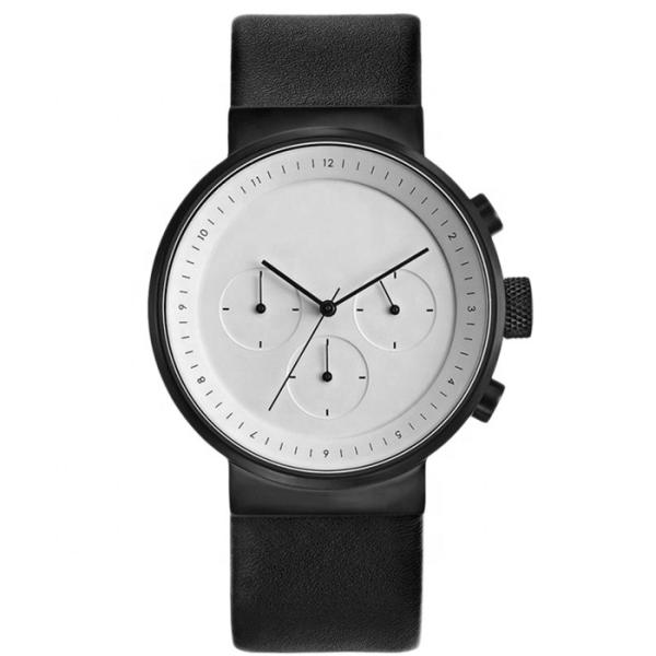 Buy cheap ODM Leather Strap Wrist Watch 24cm Chronograph Black Leather Strap Watch from wholesalers