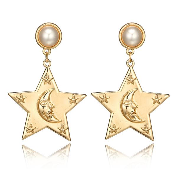 Buy cheap Personality Exaggerated Star Moon Pearl Stud Earring For Woman from wholesalers