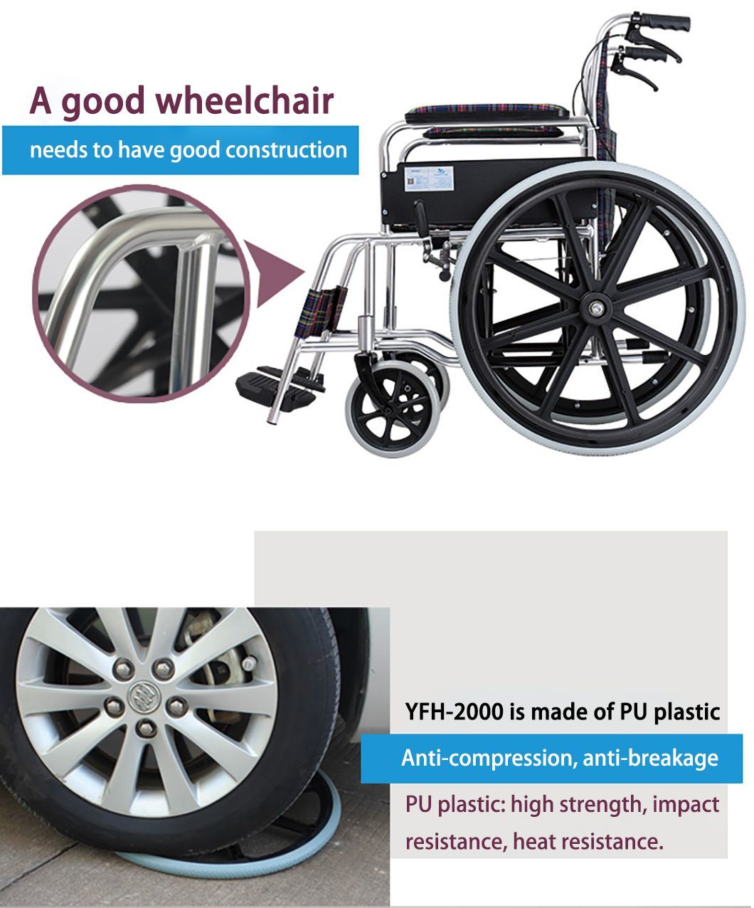 High Quality Multifunctional Manual Folding Steel Wheelchair