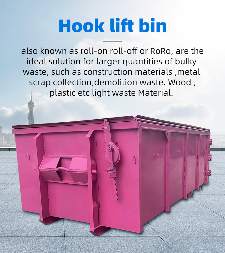 CE Certified Hook Lift Bin 8 - 30m3 Capacity Roll Off Dumpster Waste Management Solution