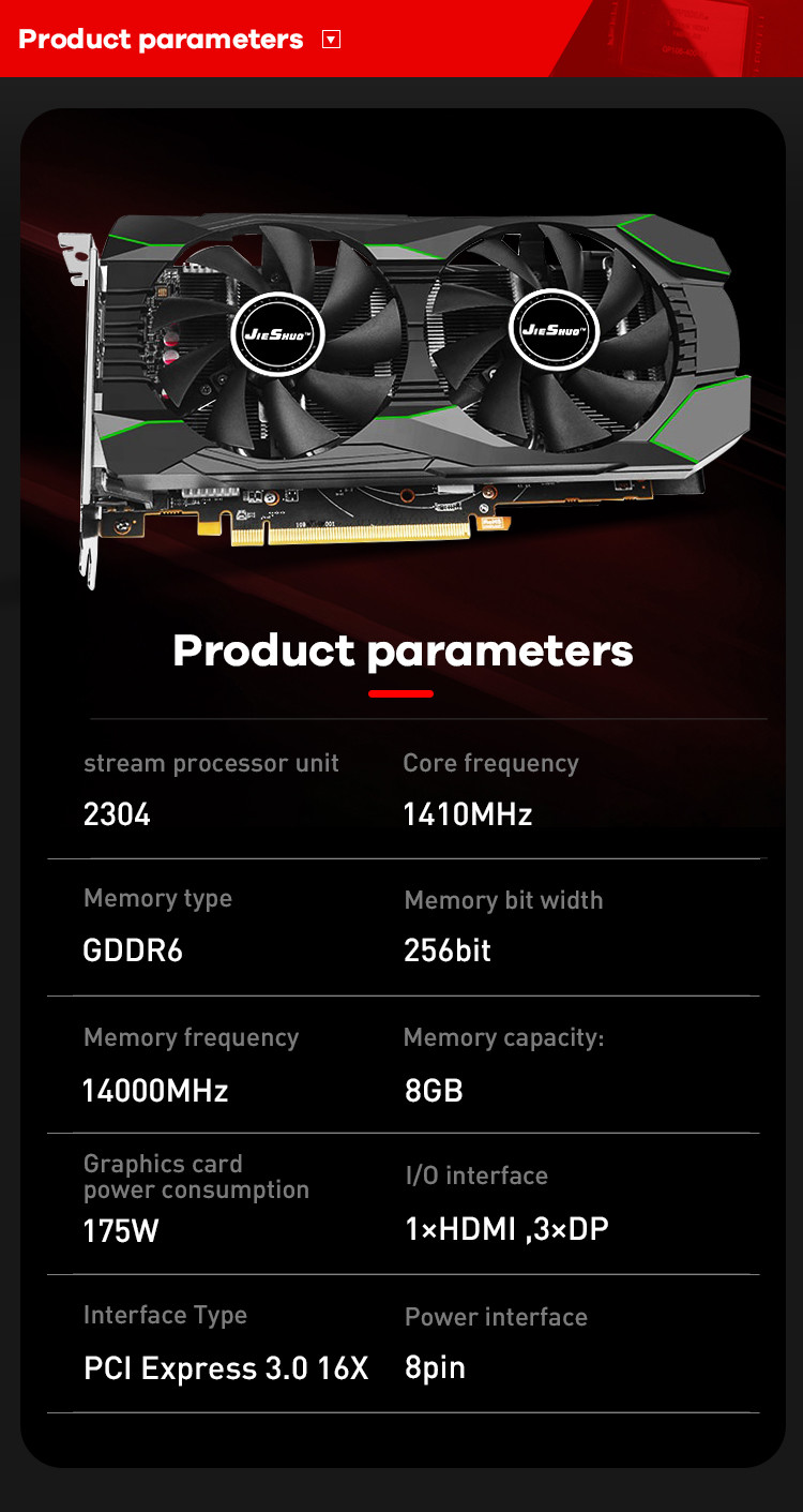 Jetsuo RTX 2070 Discrete Game Desktop Computer Graphics Card 8GB GDDR6 256bit