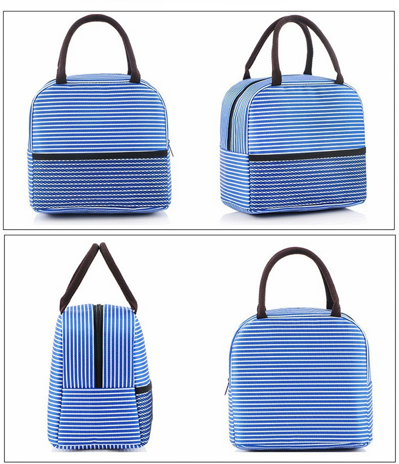 Multi Color Zip Striped Canvas Bento Lunch Bag