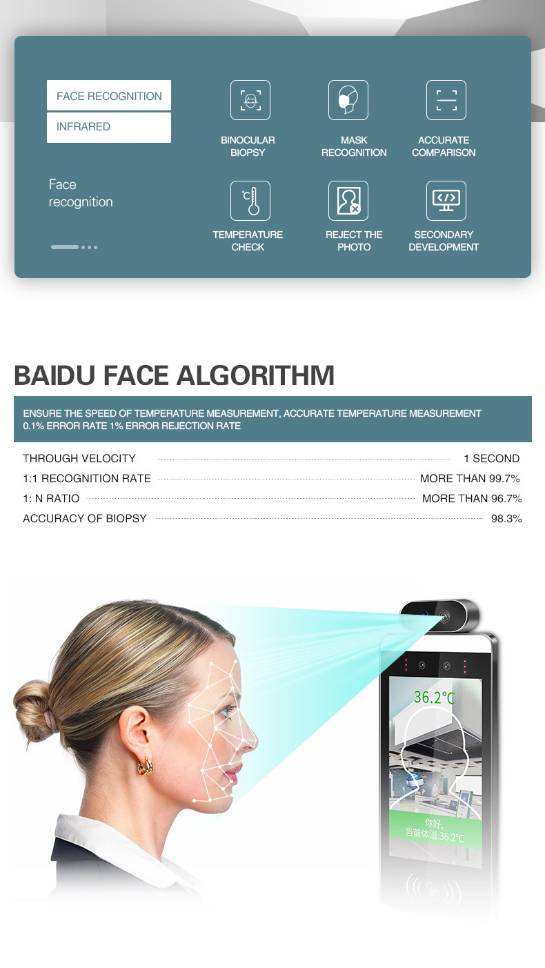 16GB Face Recognition Automatic Temperature Detector Multi Functional