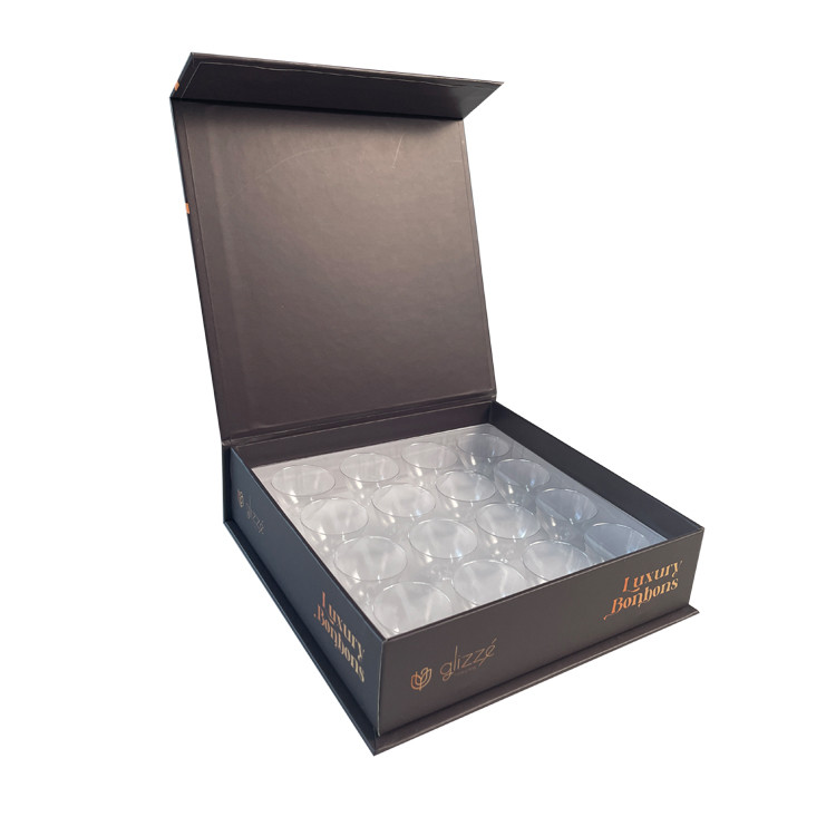 Magnetic Closure Paper Rigid Candy Food Truffle Gift Chocolate Bonbon Packaging Box With Plastic Insert